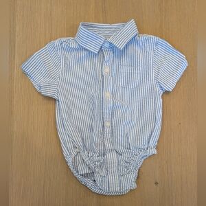 Janie and Jack Blue and White Striped Collared Onesie